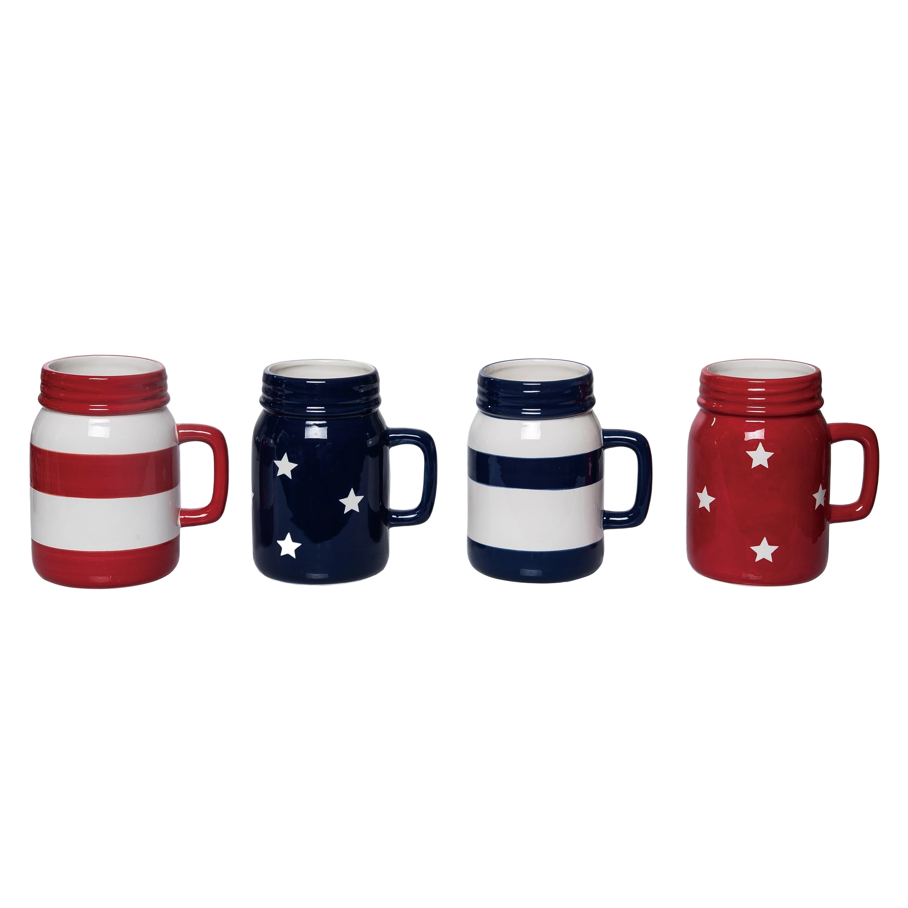 Cer Mason Jar Mug Stars/Stripes - Sold Individually