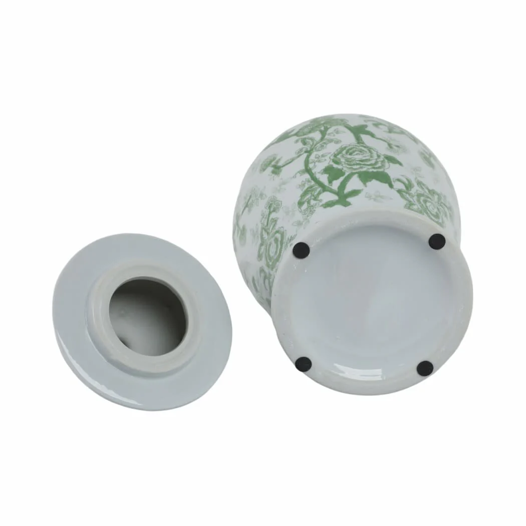 Ceramic Bird Flower Decorative Temple Jar - Green, 18 in. - Image 3