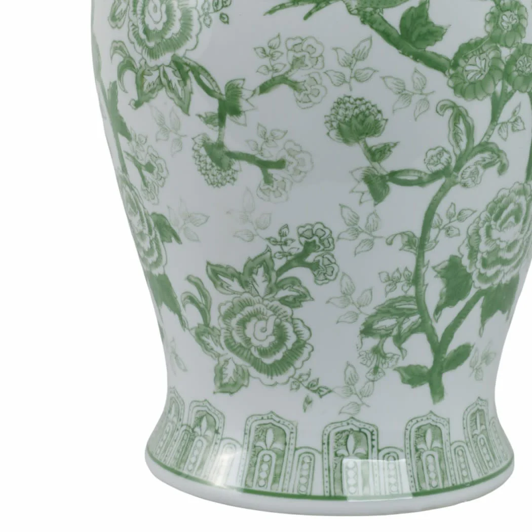 Ceramic Bird Flower Decorative Temple Jar - Green, 18 in. - Image 4