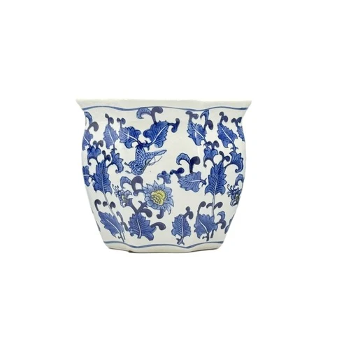 Ceramic Chinoiserie Planter Pot Blue & White + Yellow - Sold Individually - Image 10