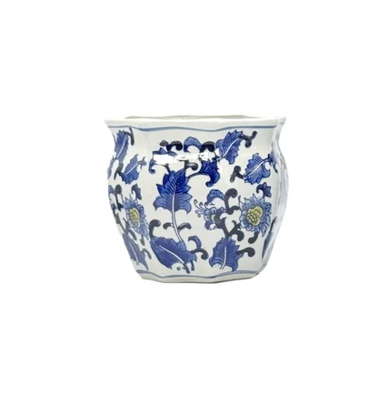 Ceramic Chinoiserie Planter Pot Blue & White + Yellow - Sold Individually - Image 11