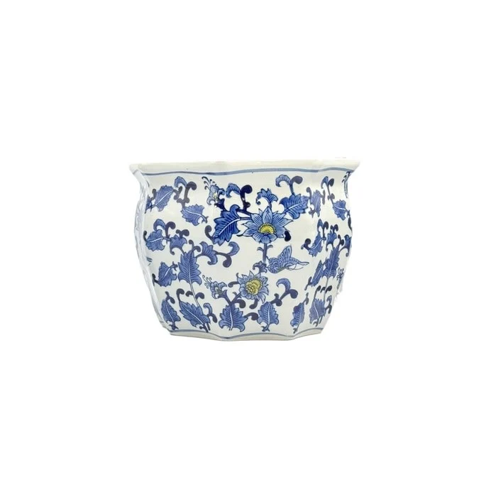 Ceramic Chinoiserie Planter Pot Blue & White + Yellow - Sold Individually - Image 6