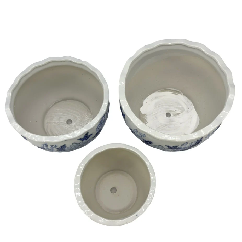 Ceramic Chinoiserie Planter Pot Round Blue & White - Sold Individually - Image 3