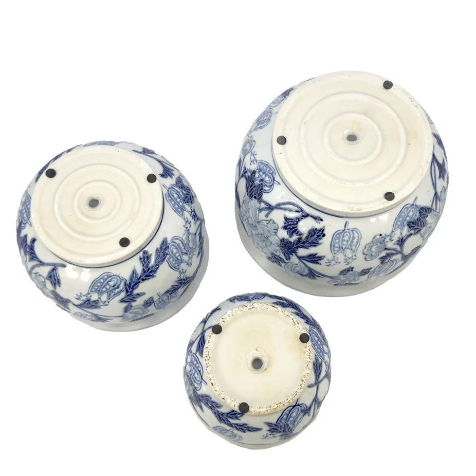 Ceramic Chinoiserie Planter Pot Round Blue & White - Sold Individually - Image 4