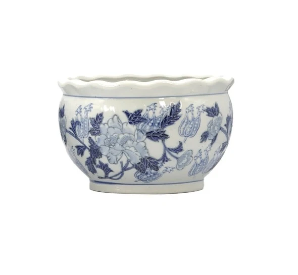 Ceramic Chinoiserie Planter Pot Round Blue & White - Sold Individually - Image 5
