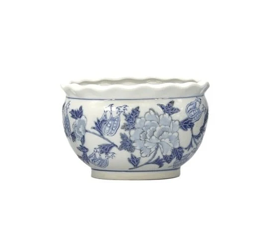 Ceramic Chinoiserie Planter Pot Round Blue & White - Sold Individually - Image 6