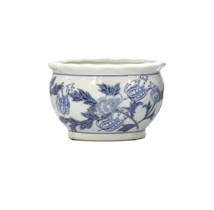 Ceramic Chinoiserie Planter Pot Round Blue & White - Sold Individually - Image 7