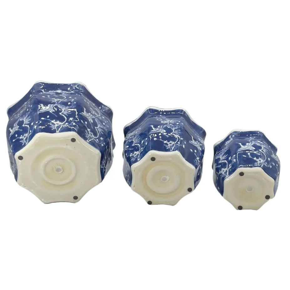 Ceramic Chinoiserie Planter Pot White & Blue Crane - Sold Individually - Image 4