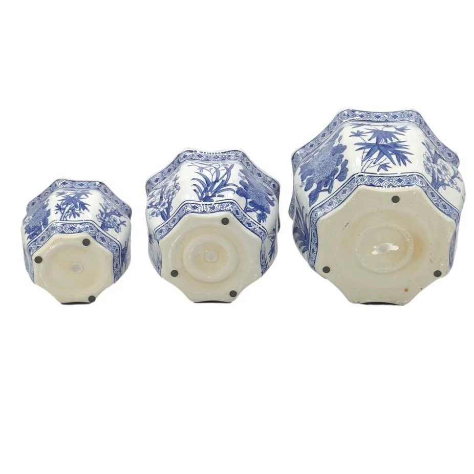 Ceramic Chinoiserie Planter Pot White & Blue Round Hex - Sold Individually - Image 11