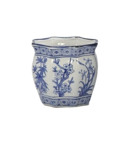 Ceramic Chinoiserie Planter Pot White & Blue Round Hex - Sold Individually - Image 7