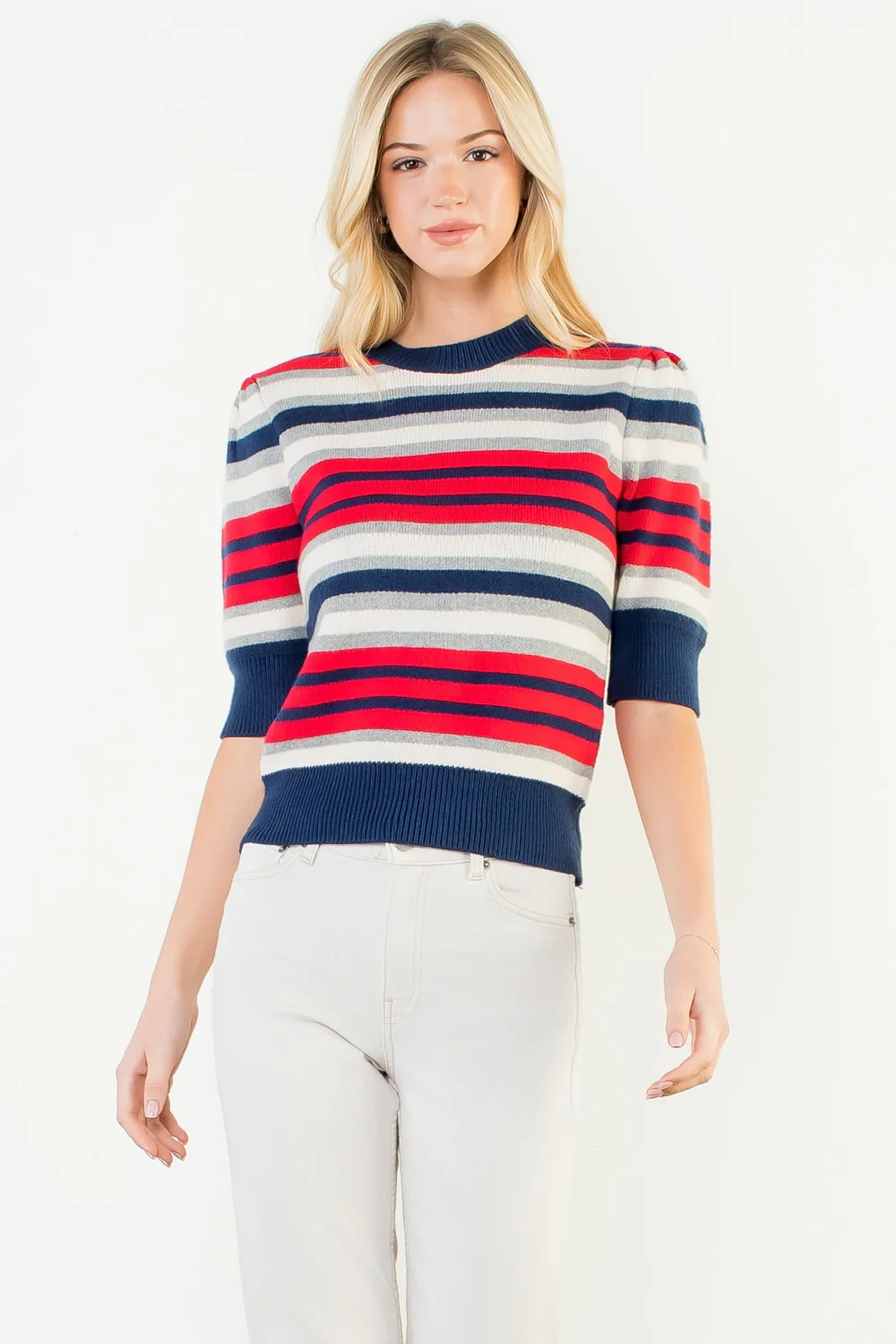 Charlene Short Sleeve Multi Color Knit Top