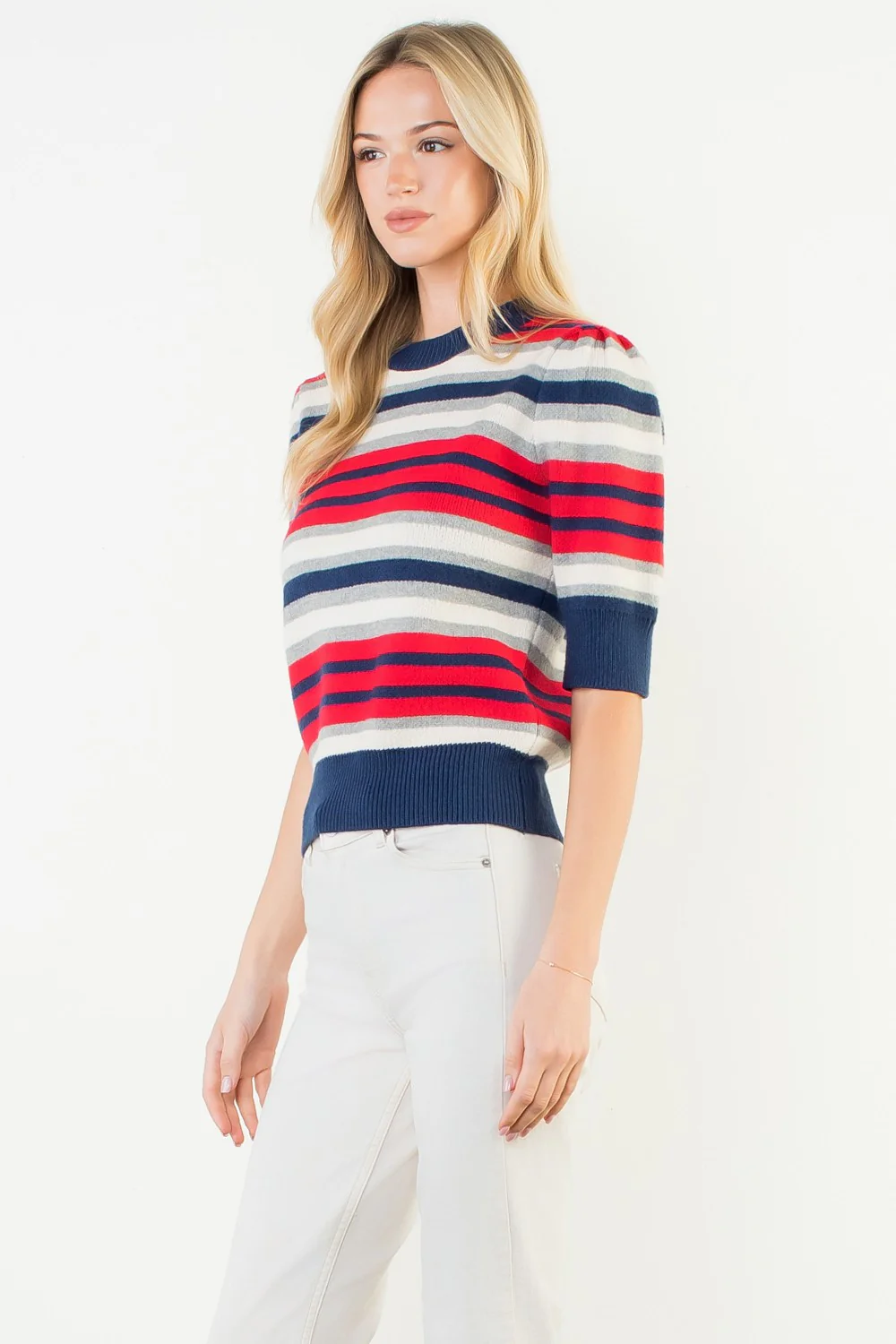 Charlene Short Sleeve Multi Color Knit Top - Image 2