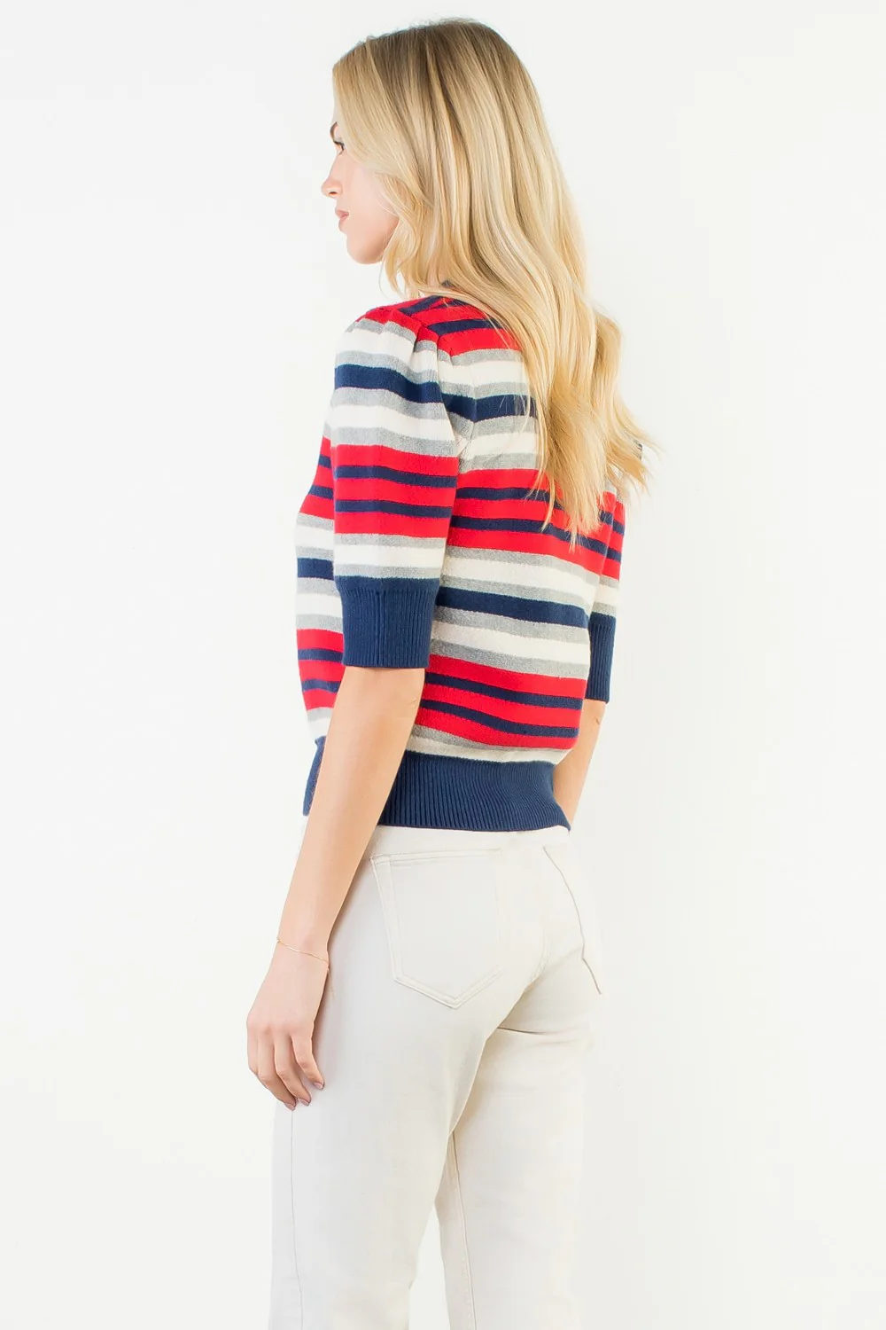 Charlene Short Sleeve Multi Color Knit Top - Image 3