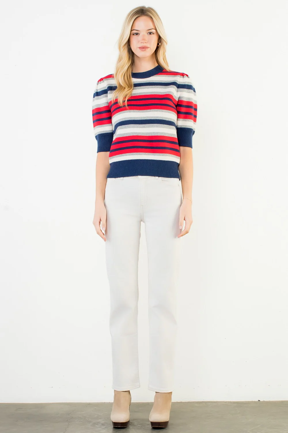 Charlene Short Sleeve Multi Color Knit Top - Image 4