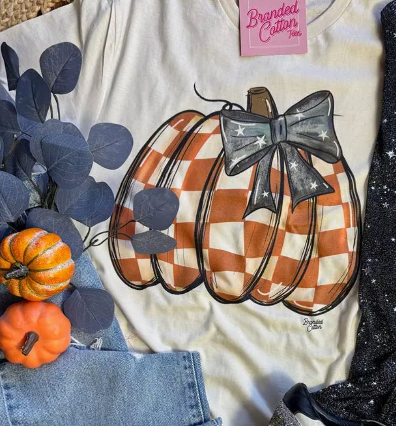 Checkered Pumpkin Bow Tee - Image 8