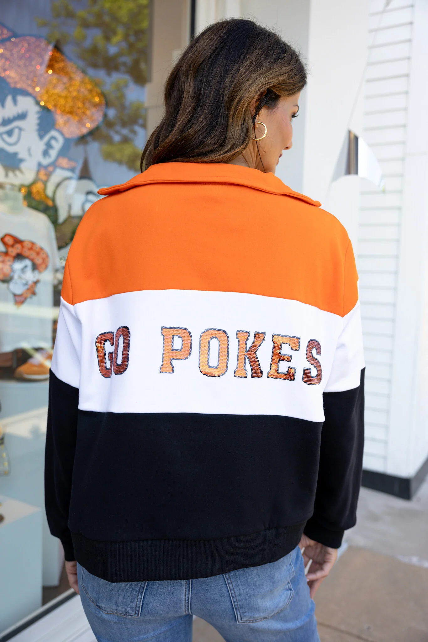 Chloe Licensed Ok State Quarter Zip Colorblock Sweatshirt - Image 2