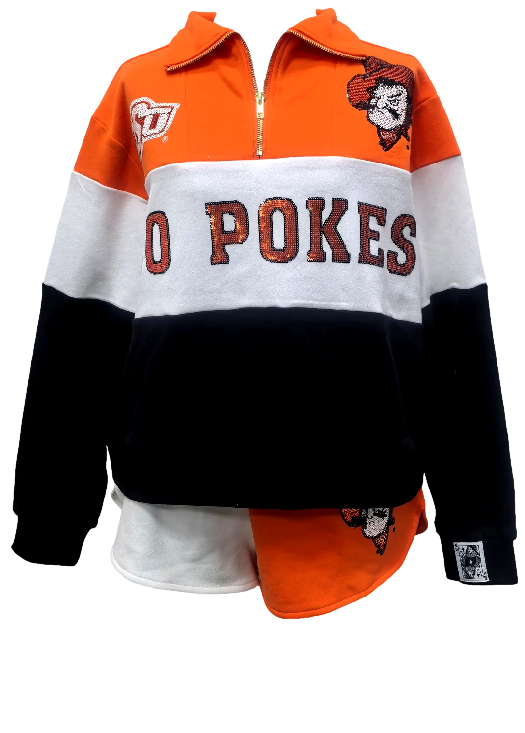 Chloe Licensed Ok State Quarter Zip Colorblock Sweatshirt - Image 8