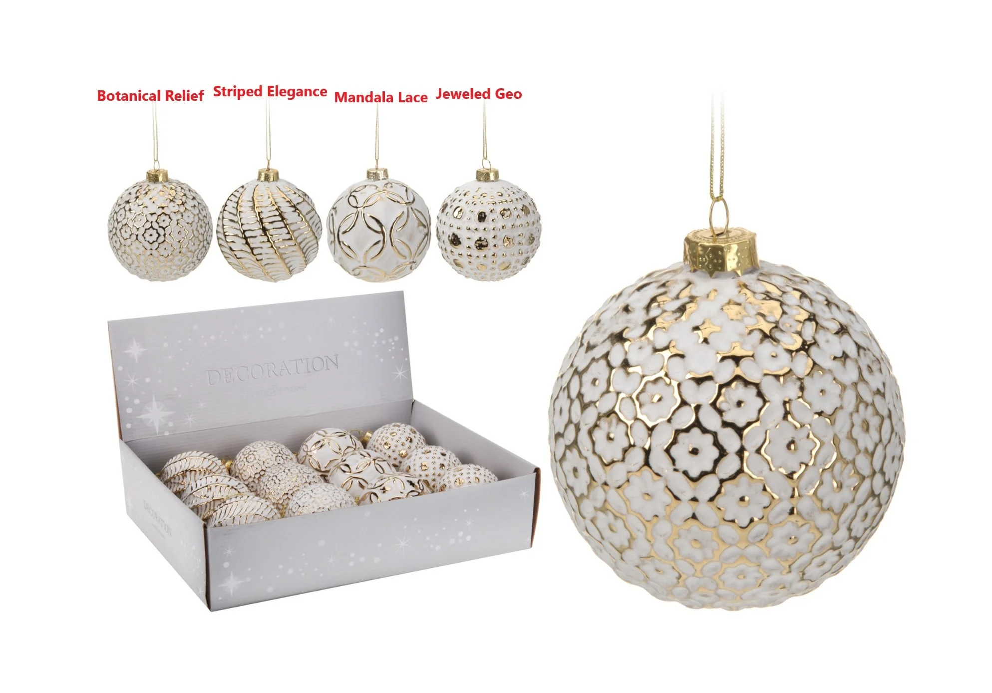 Christmas Ball Glass White Gold Ornament