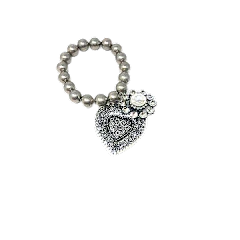 Chunky Bead Stretch Bracelet with Heart and Flower Charms