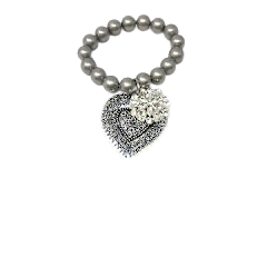 Chunky Bead Stretch Bracelet with Heart and Flower Charms - Image 2