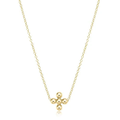 16” Necklace Gold - Classic Beaded Signature Cross Gold - 3MM Bead Gold