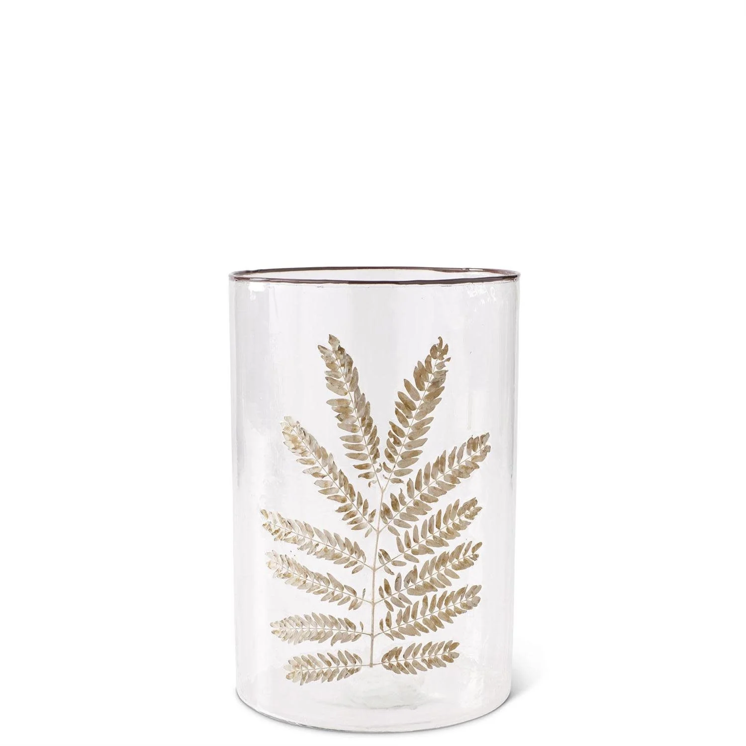Clear Textured Glass Cylinder with Dried Leaf Applique - Image 4
