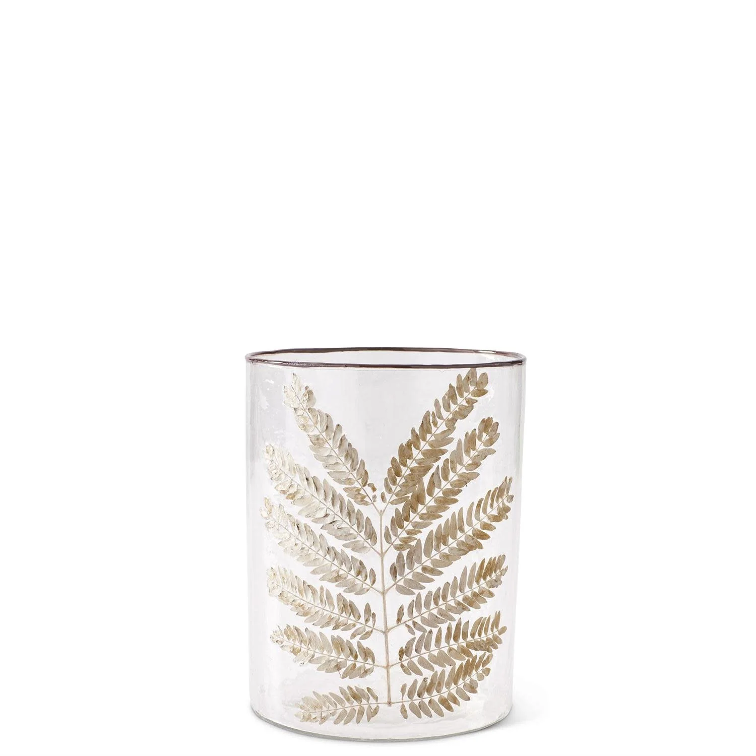 Clear Textured Glass Cylinder with Dried Leaf Applique - Image 5