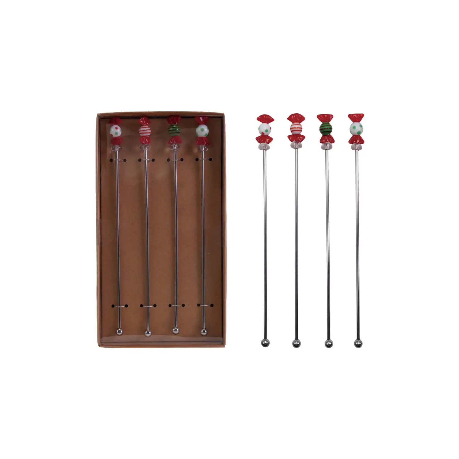 Stainless Steel Stirrers w Blown Glass Candies - Sold as Set