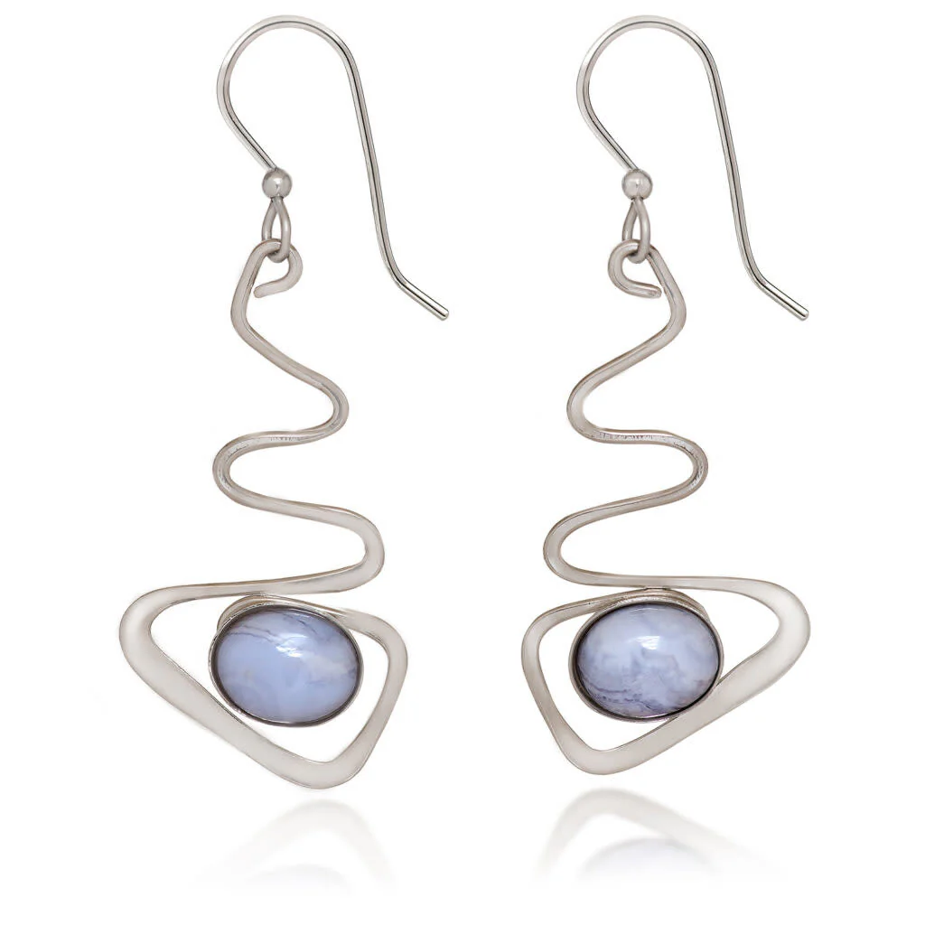 Contemporary Zig‑Zag & Cabochon Earrings
