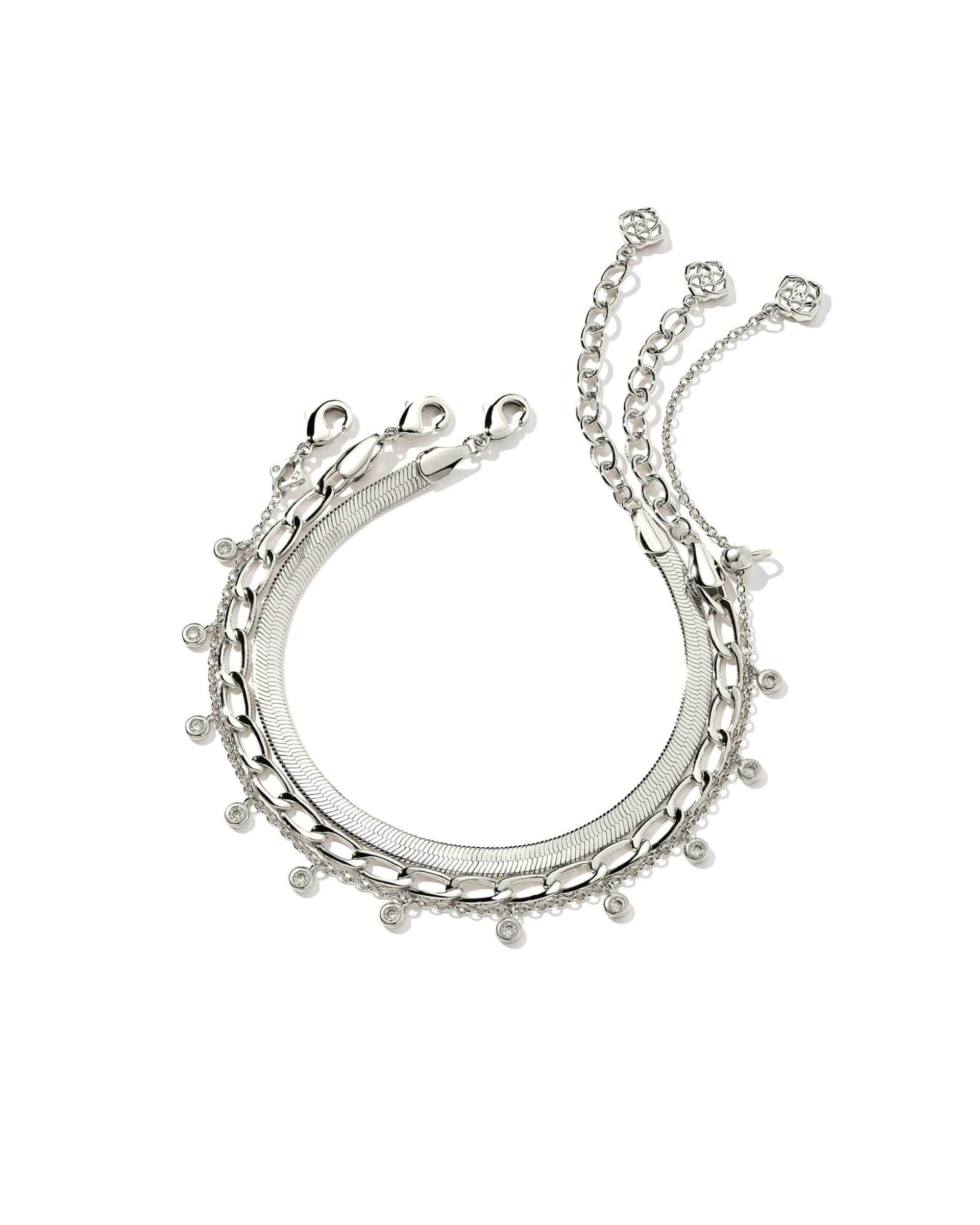 Kassie Set of 3 Chain Bracelets in Silver Metal