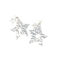 Silver Metal Double Star Dangle Earrings