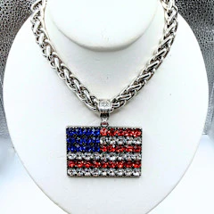 Bling Silver Chain Flag Necklace