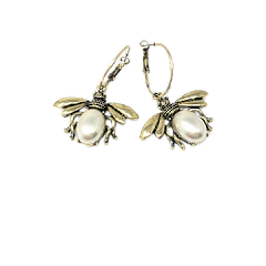 Gold and Pearl Honeybee Hoop Earrings