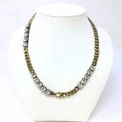 Cuban Gold Link Necklace with 3 Fashion Diamond Stations
