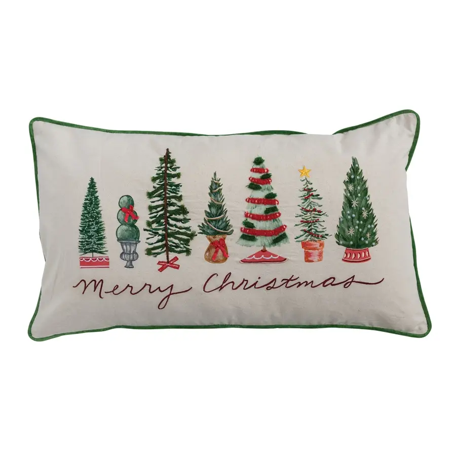 Cotton Lumbar Pillow With "Merry Christmas"