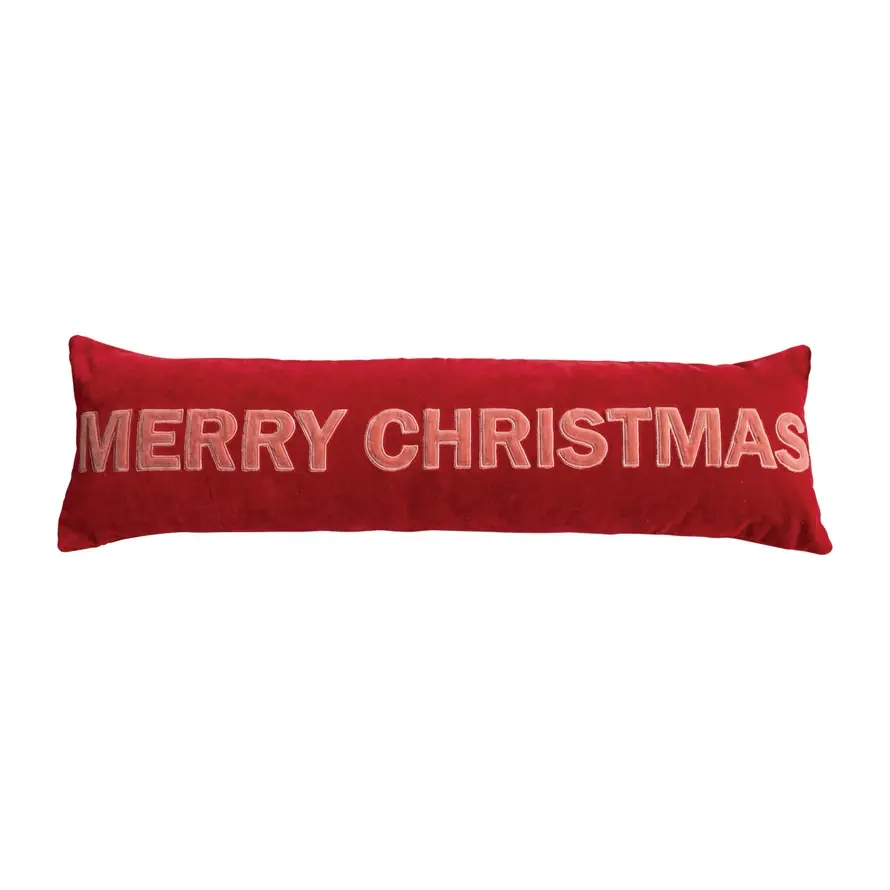 Cotton Velvet Lumbar Pillow "Merry Christmas"