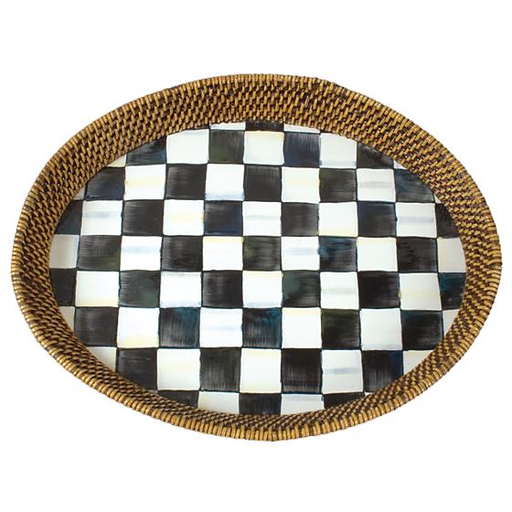 Courtly Check Rattan & Enamel Serving Tray - Image 3