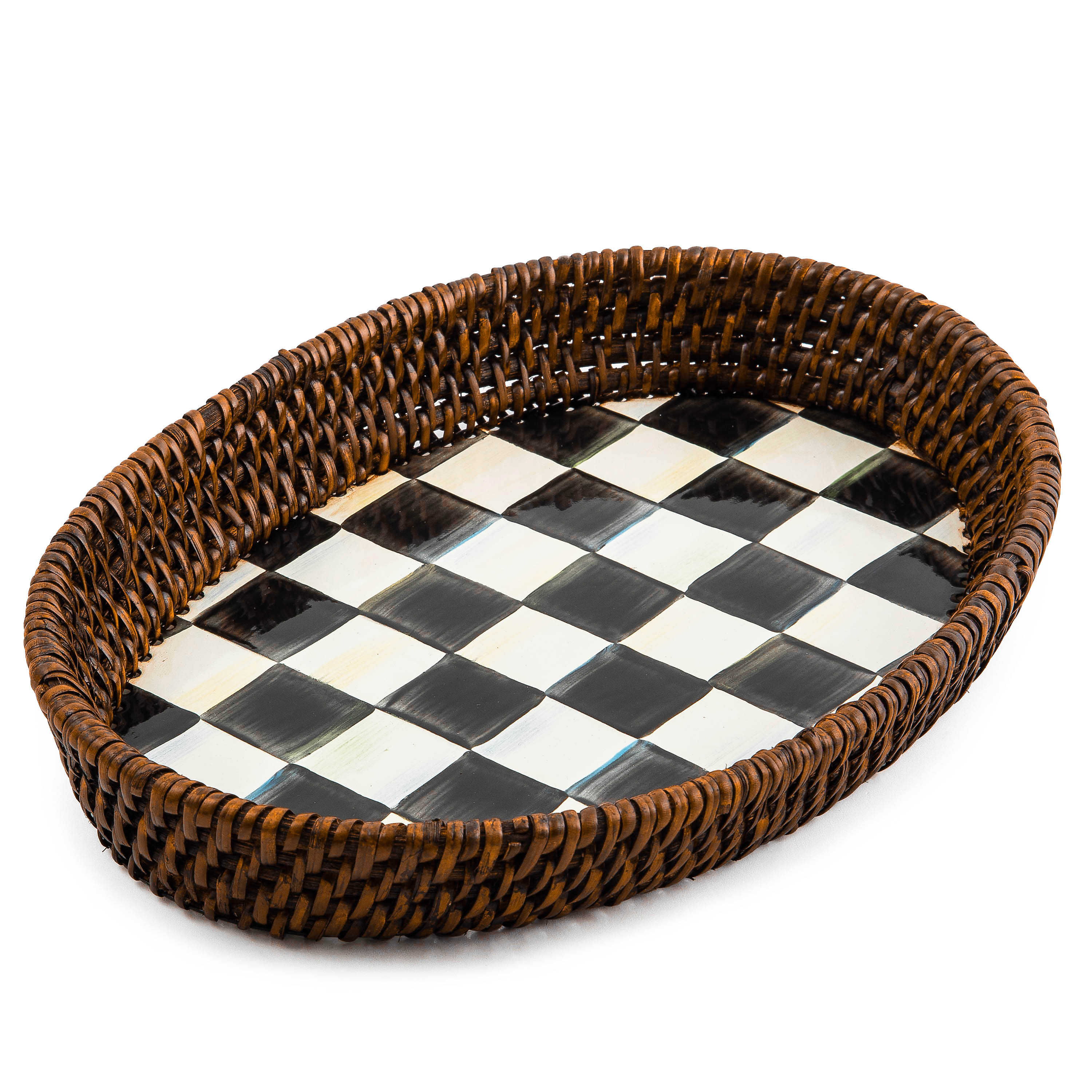 Courtly Check Rattan & Enamel Serving Tray - Image 4