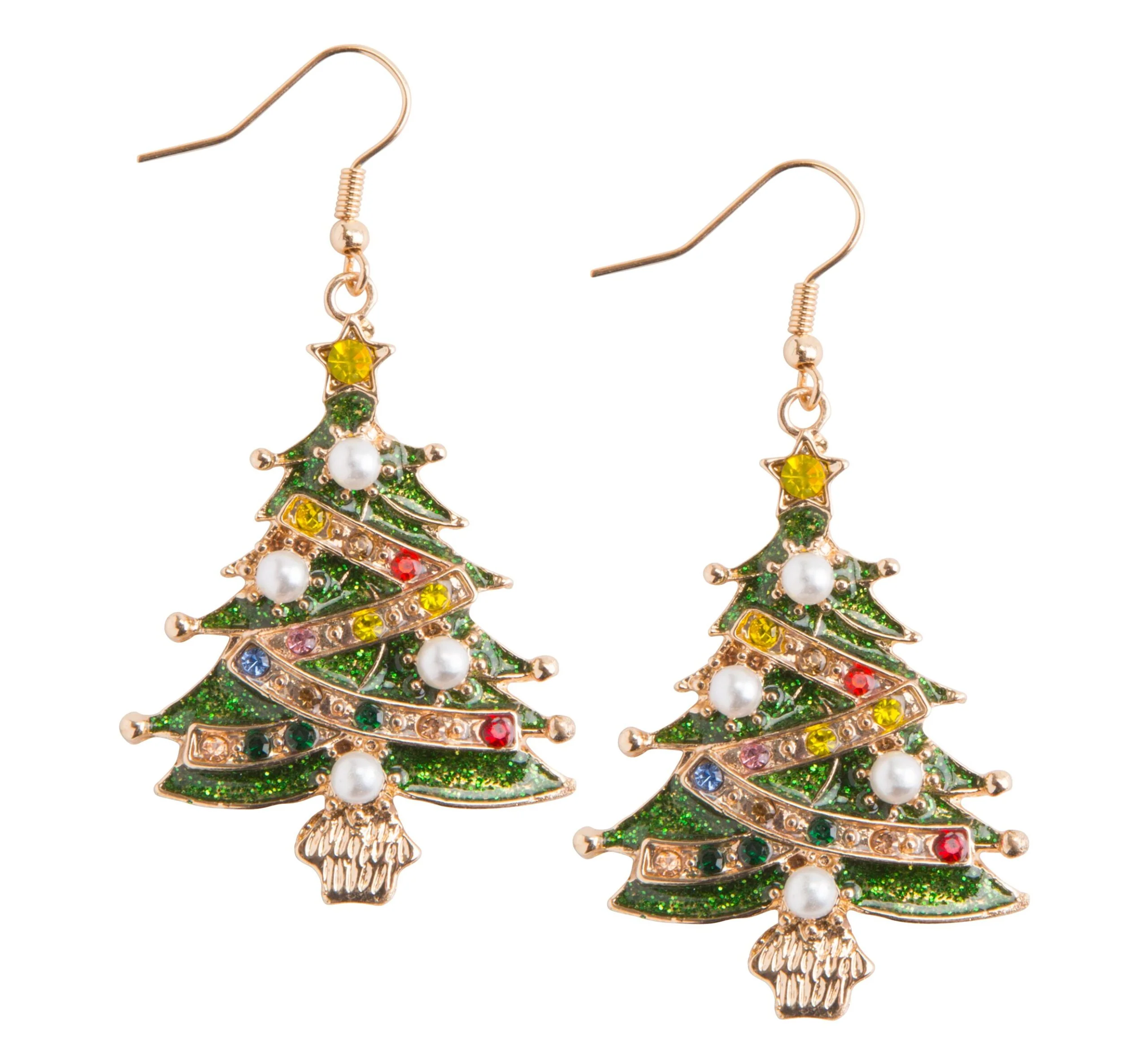 Crystal and Pearl Decorated Christmas Tree Earrings