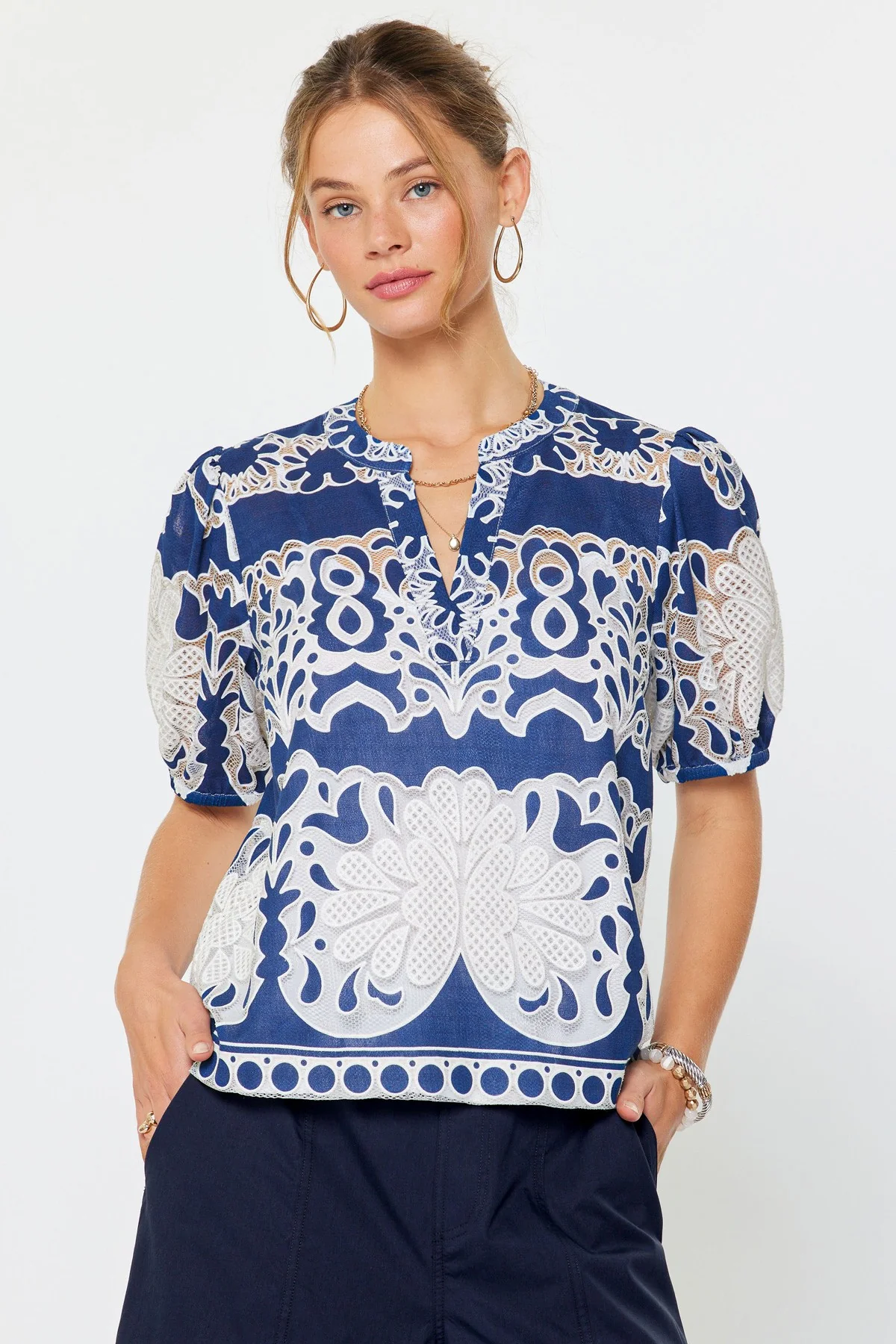 Danica Emboridered Short Puff Sleeve Blouse - Image 2
