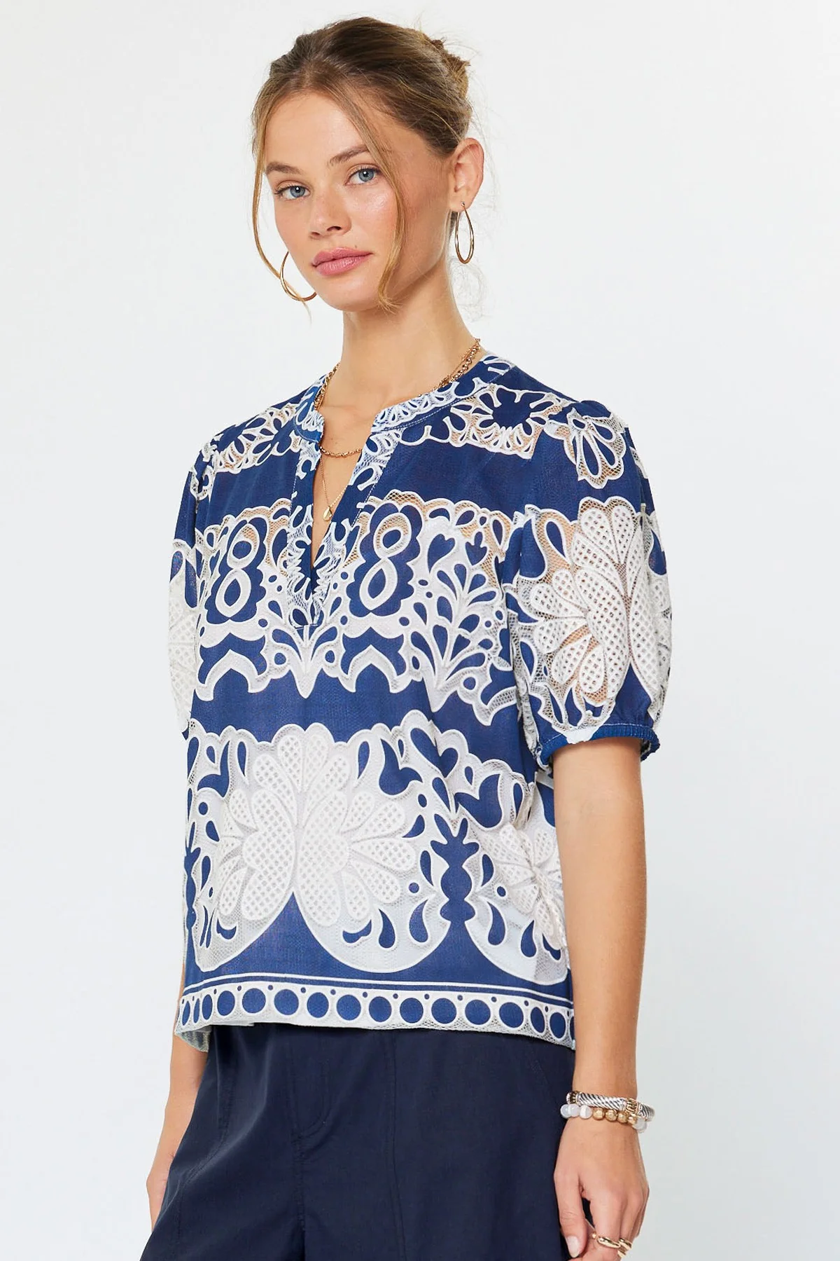Danica Emboridered Short Puff Sleeve Blouse - Image 3