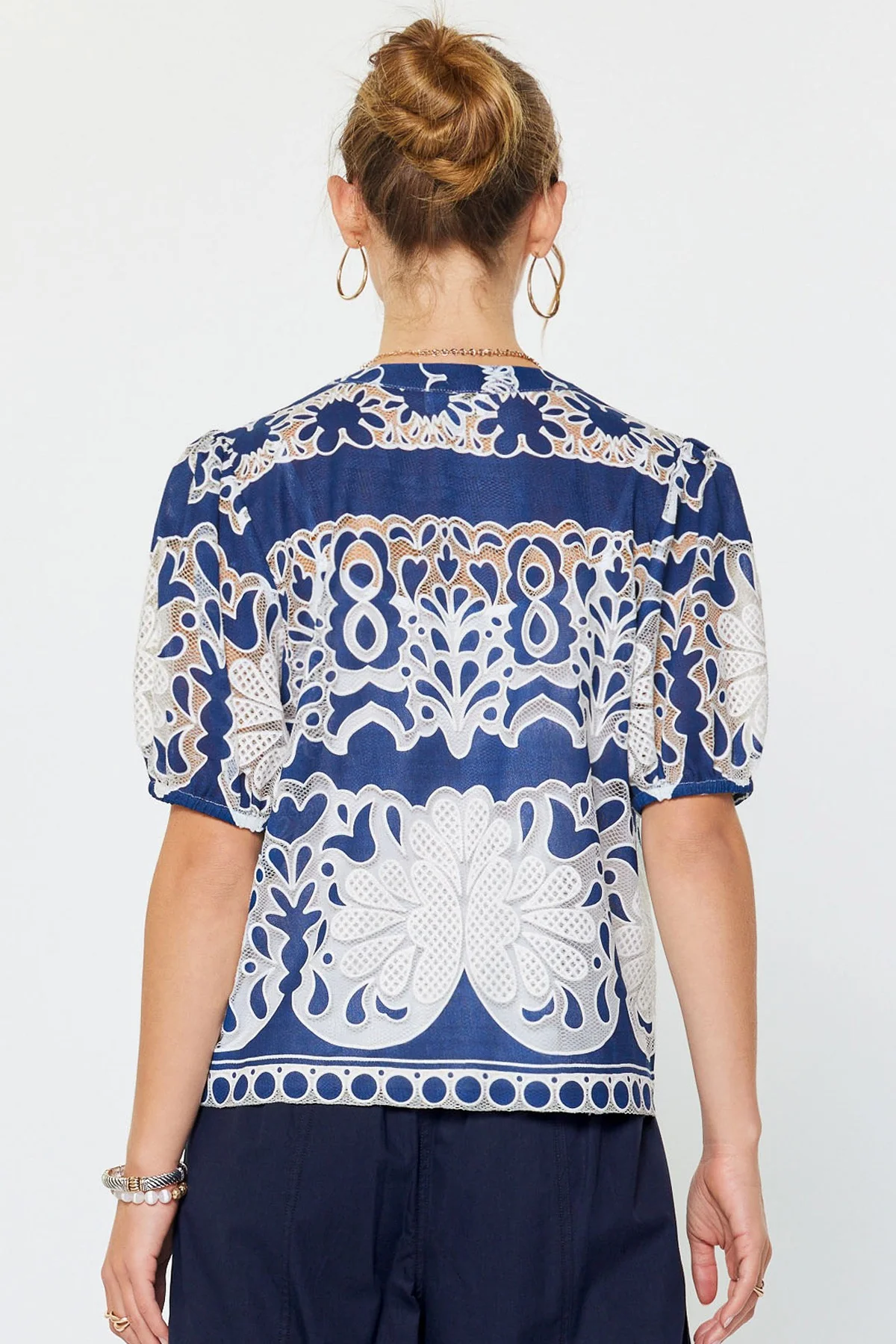 Danica Emboridered Short Puff Sleeve Blouse - Image 4