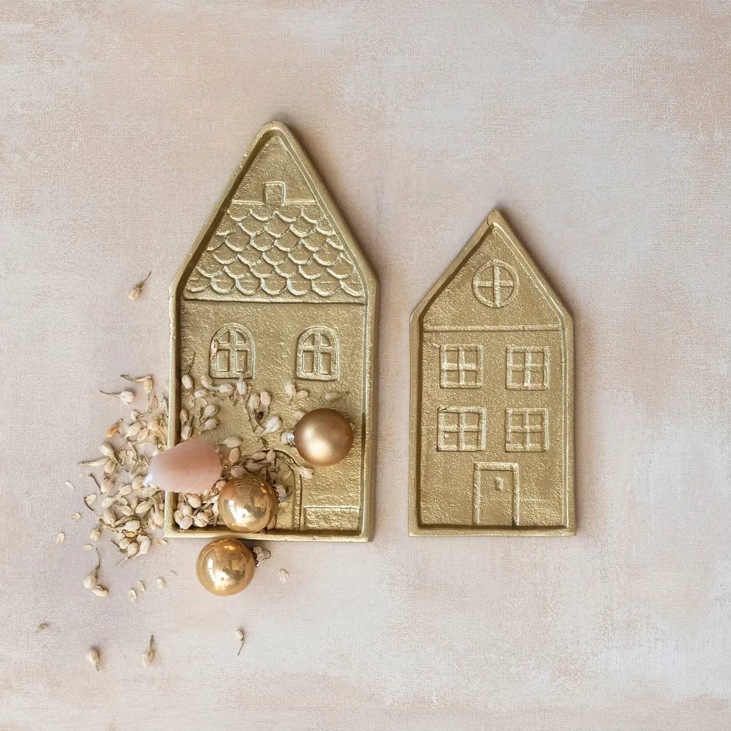 Debossed Cast Aluminum House Shaped Trays -  Gold Finish - Image 2