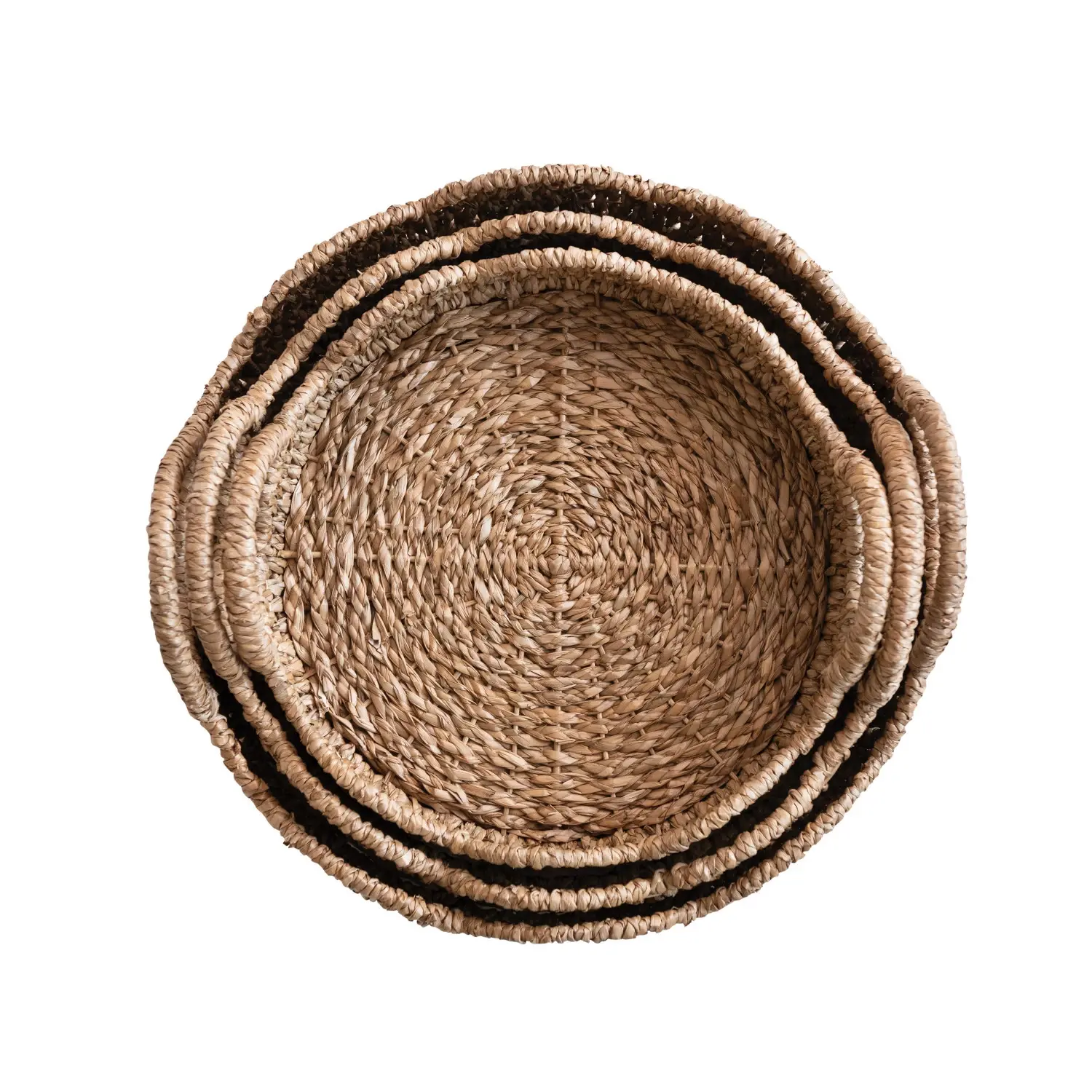 Decorative Braided Bankuan & Rattan Trays w/ Scalloped Edge & Handles - Image 2