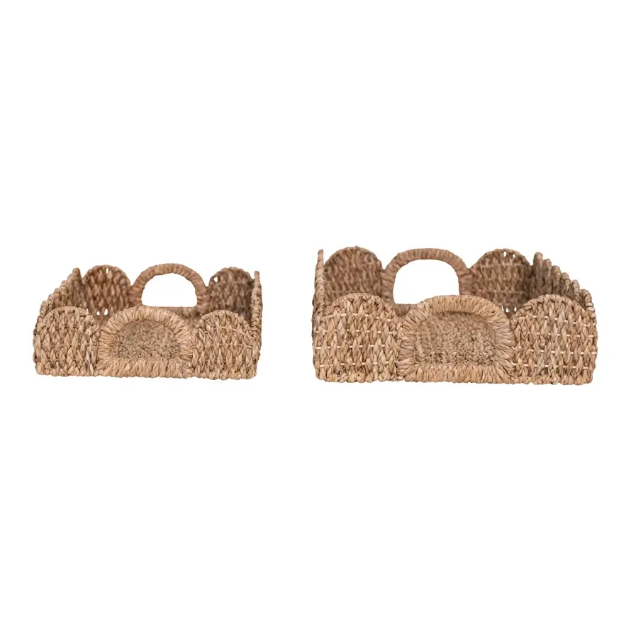 Decorative Braided Bankuan Trays w/ Handles & Scalloped Edge - Image 3