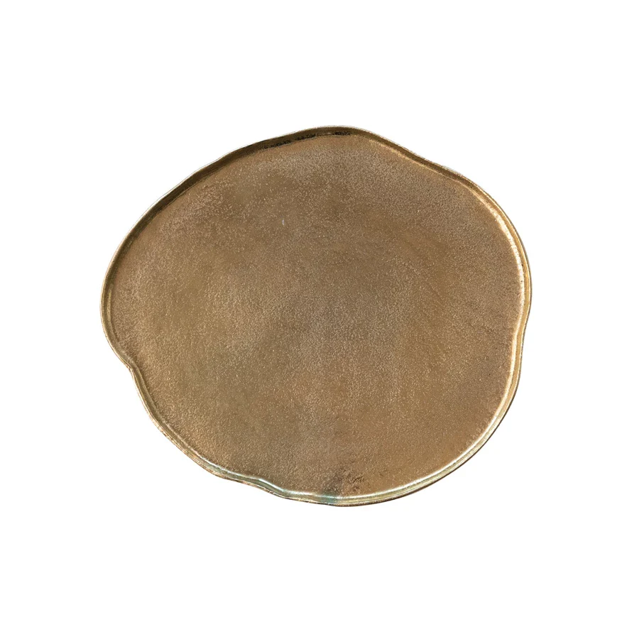 Decorative Cast Aluminum Organic Shaped Tray, Gold Finish