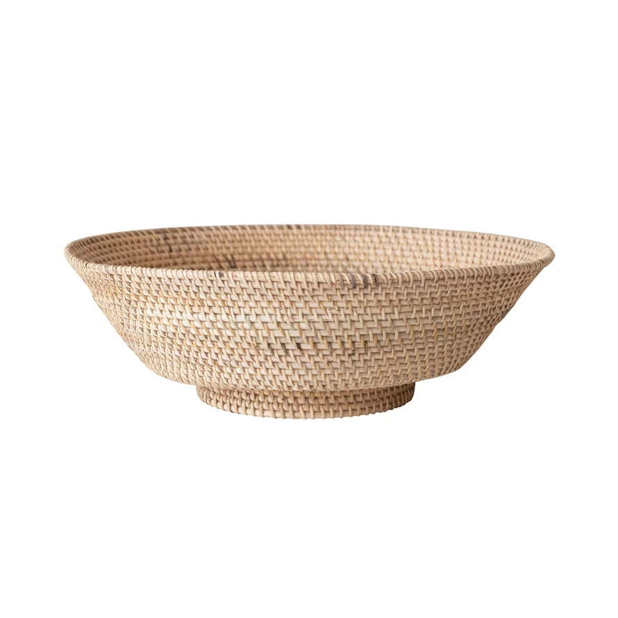 Decorative Rattan Footed Bowl, Natural