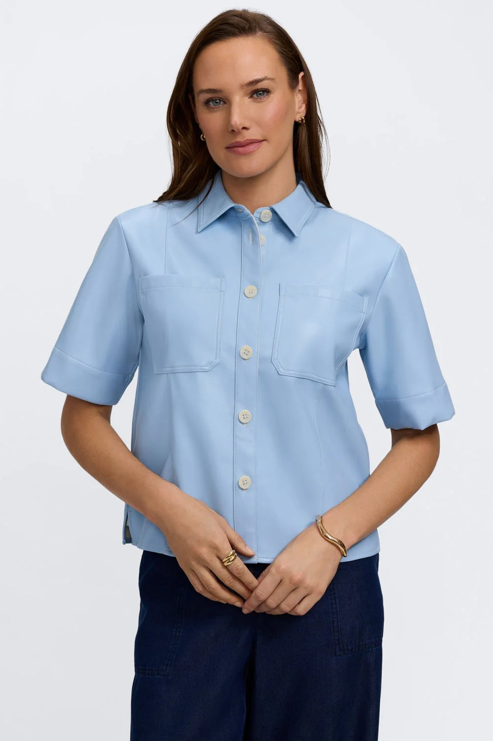 Demi Vegan Leather Elbow Sleeve Shirt Jacket - Image 11