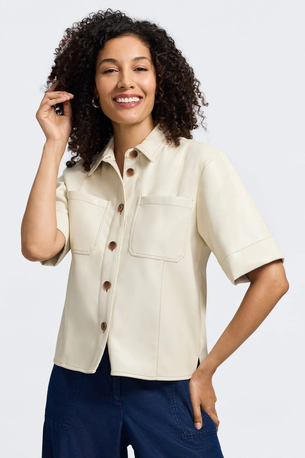 Demi Vegan Leather Elbow Sleeve Shirt Jacket - Image 7