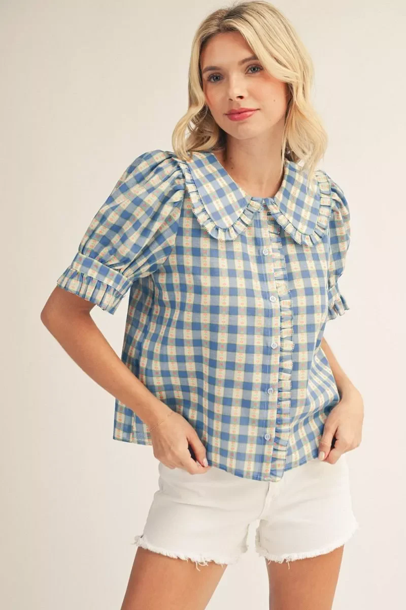 Denise Short Sleeve Check Print Top - Image 2